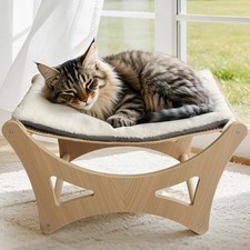 Cat Hammock Bed, Wooden Elevated Cat Beds with Natural Sisal Scratching Mat, ...