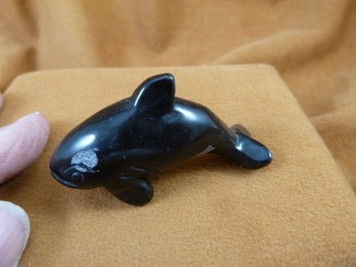 (Y-WHA-KI-747) Black onyx KILLER WHALE ORCA gemstone figurine gem whales
