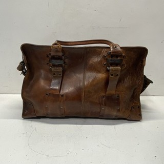 Diesel Brown Vintage Studded Leather Weekender Duffle Bag Made in Italy