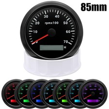 85mm Black Waterproof Tachometer Gauge 0-7000RPM Hourmeter for Boat Car Truck