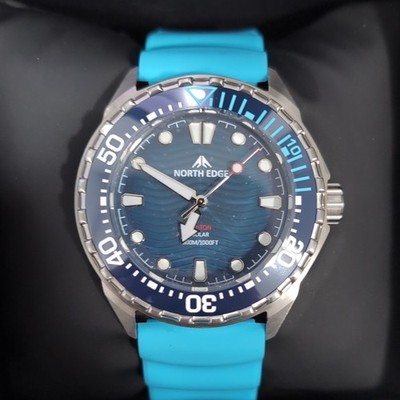 NORTH EDGE TRITON Solar Quartz Diver Watch 300m Blue Dial Strap w/ Box