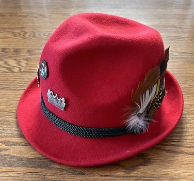 Original Faustmann Red Wool Hat Fedora Tyrolean Trachten Alpine Cord Oktoberfest