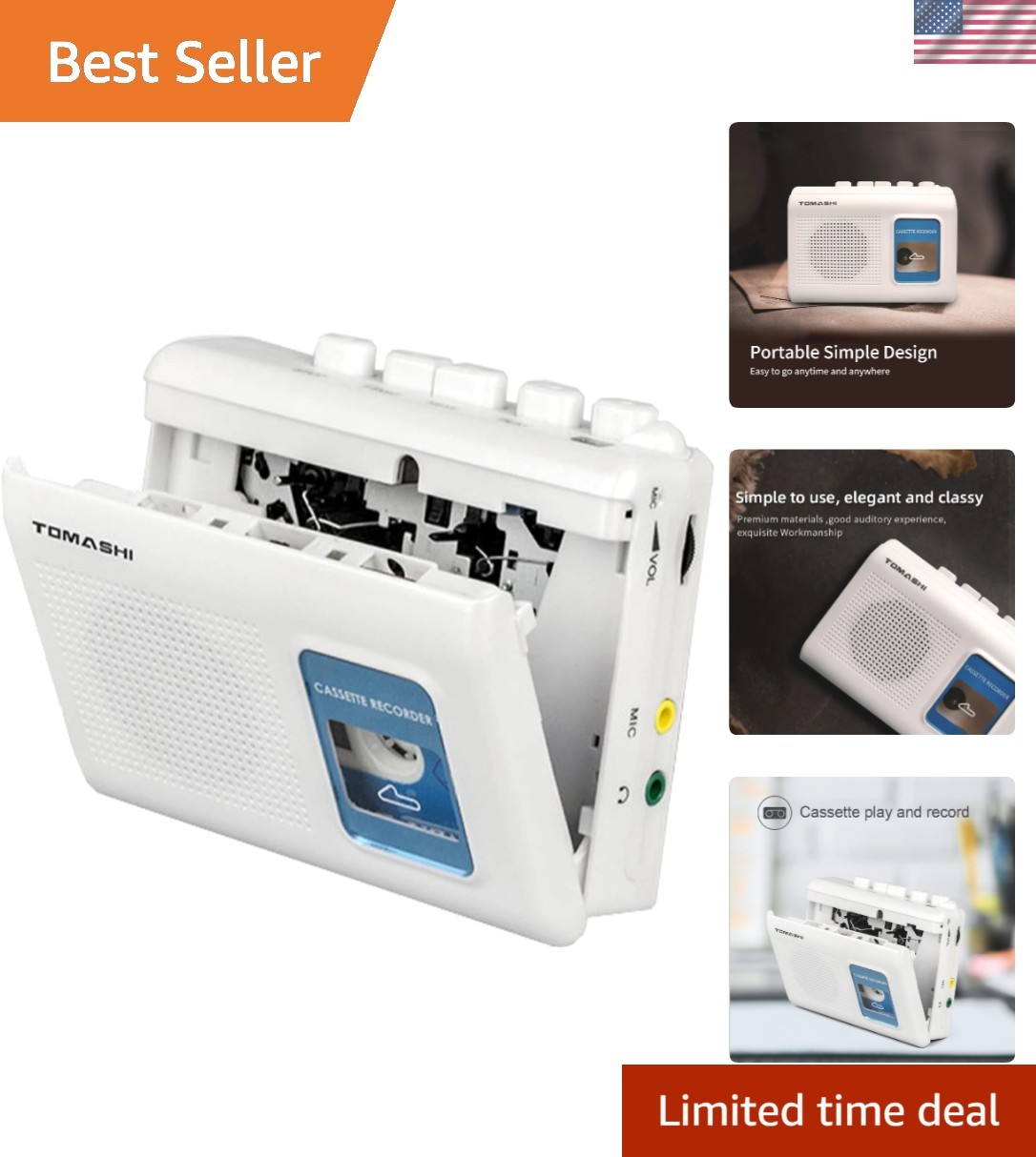 Multifunctional Cassette Player Tape Recorder with Stereo Speaker & Headphone