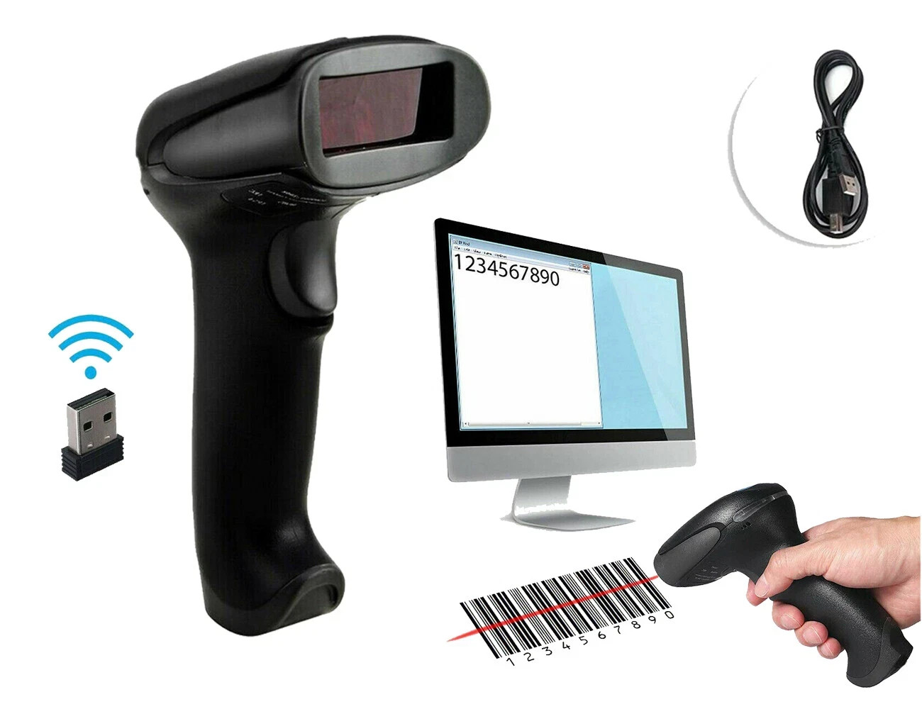 Pistola Scanner Barcode Codice Laser Wireless Lettore Codice a Barre Senza Fili