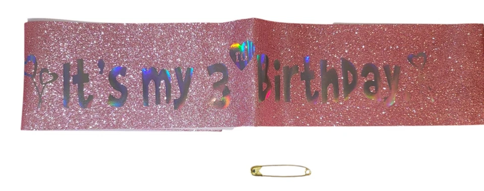 Conjunto de fiesta de tercer cumpleaños para niñas faja brillante rosa tiara corona adorno de pastel nuevo con etiquetas Foto 4 de 4