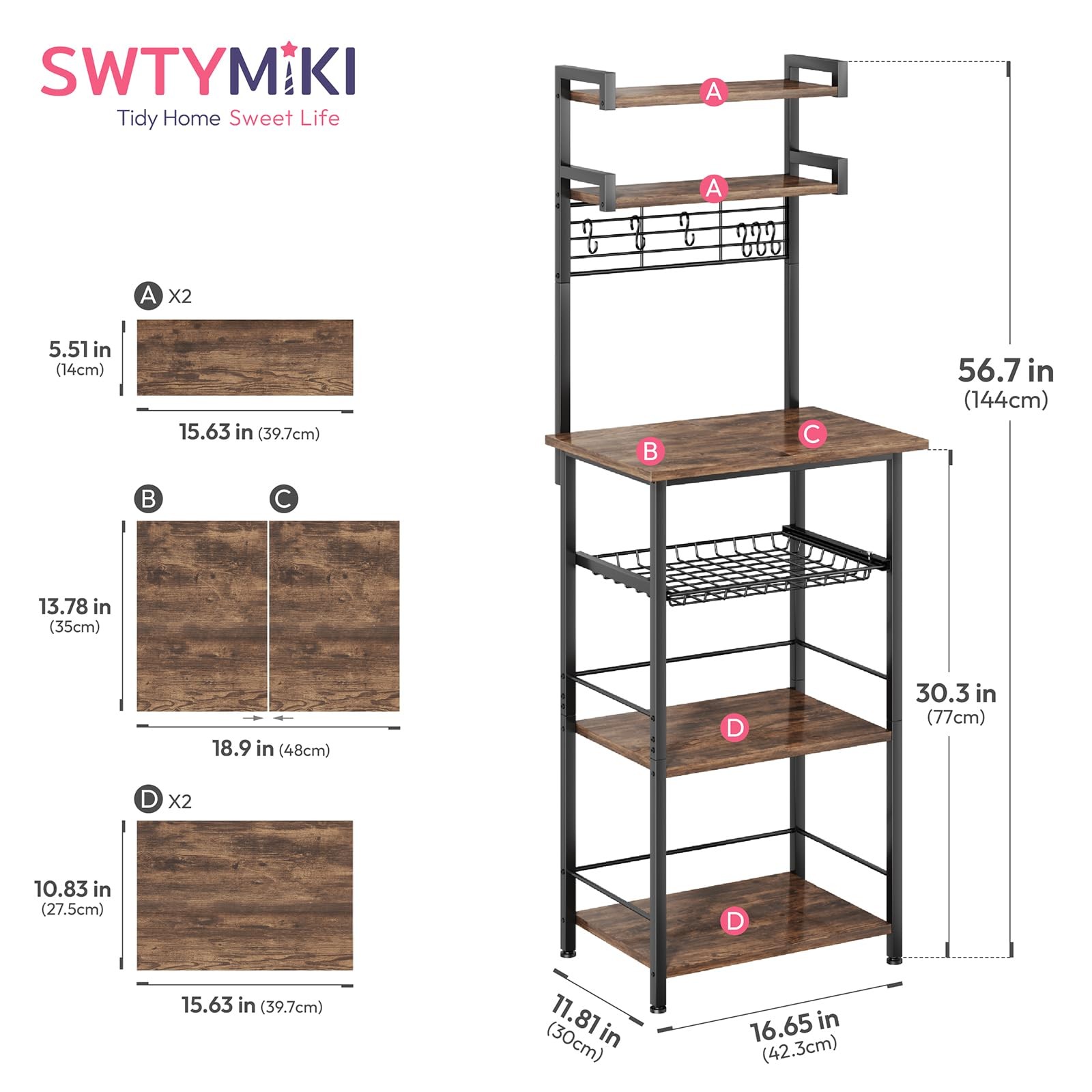 6-Tier Coffee Stand Station - Tall Bakers Rack with Drawer & 6 Hooks, Coffee ...