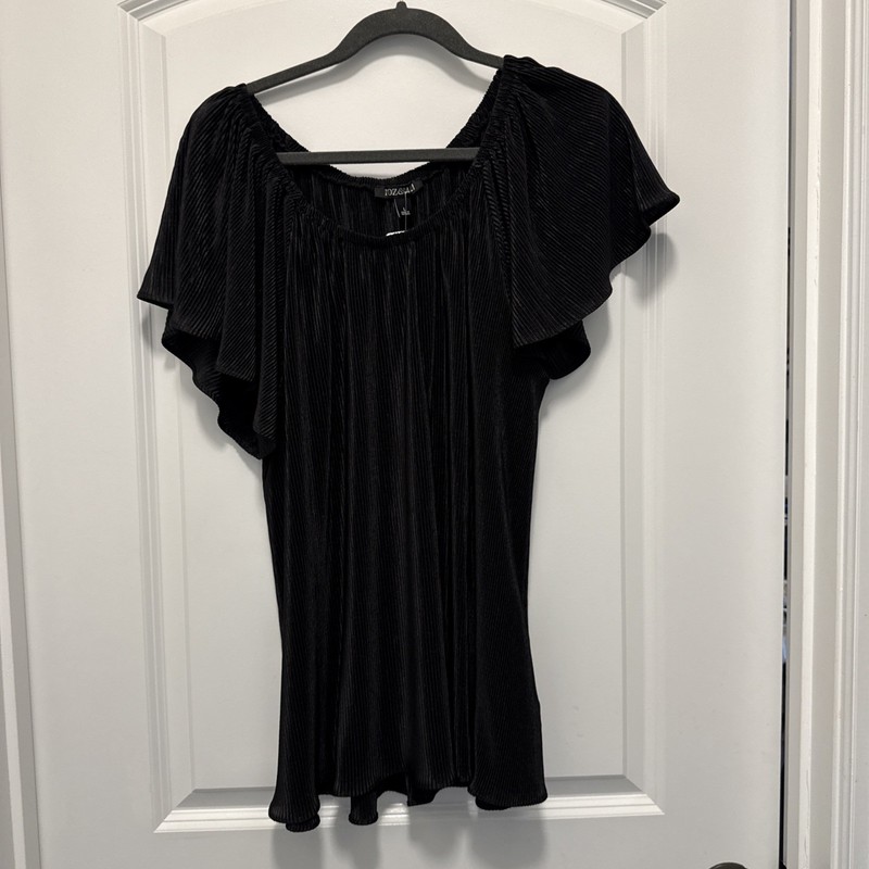 Roz & Ali Black On Or Off Shoulder Ribbed Tunic Blouse Flare Sleeve Size L