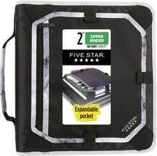 Zipper Binder 2 Inch 3-Ring Binder W/ Round Rings Expansion Panel 5-Tab