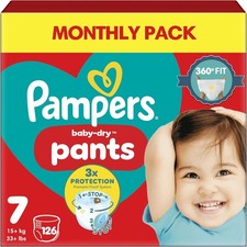 Pampers Baby-Dry Nappy Pants Size 7, 126 Nappies, 15kg+, Monthly Pack, 360° Fit 0.30 per nappy