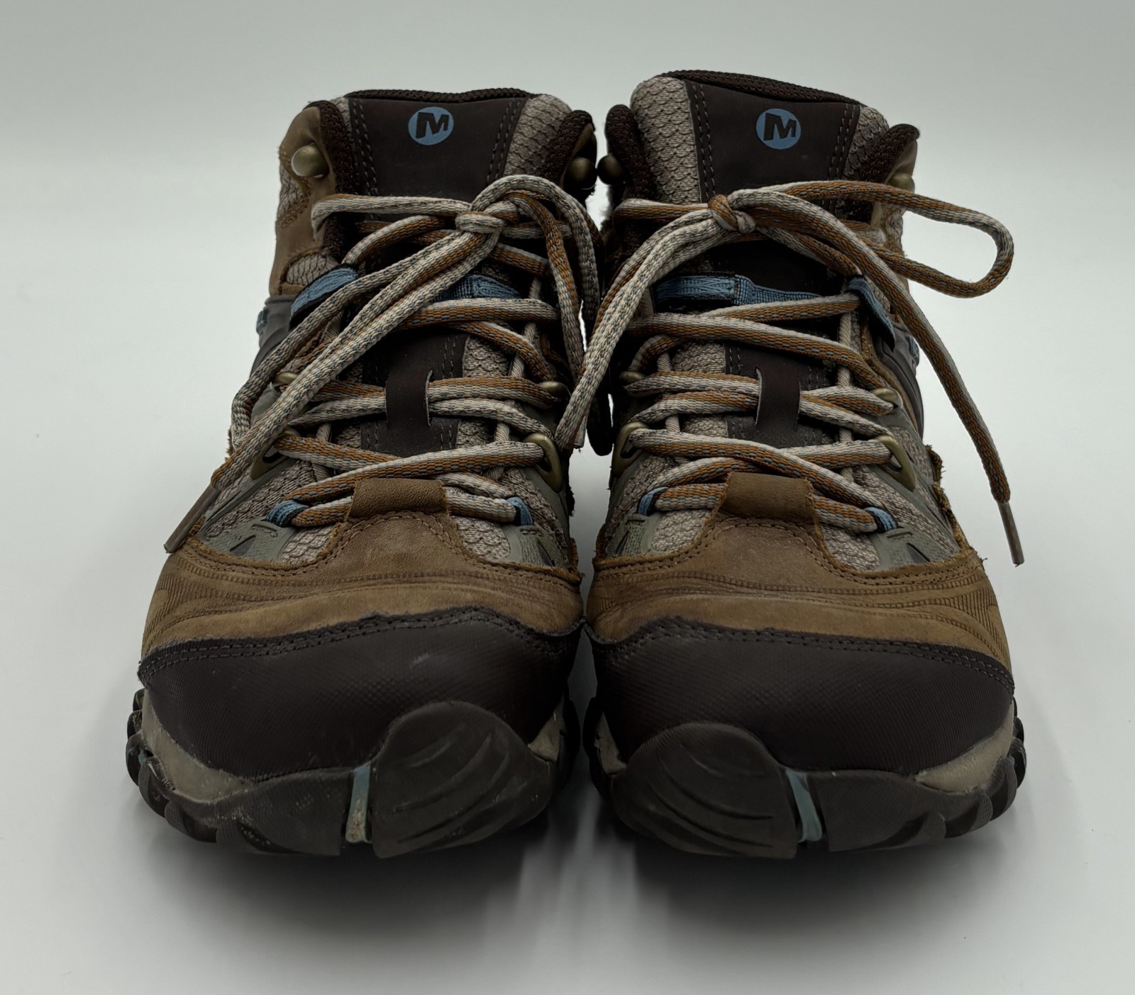 SAOLA Merrell scarpe donna trekking trail marrone zucchero blu cielo taglia 9 suola Vibram