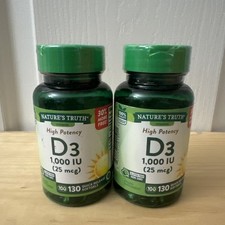 2 pack NATURE'S TRUTH VITAMIN D3 1000 IU HIGH POTENCY 130 SOFTGELS EXP 2025-2026