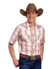 Roper Western Shirt Mens S/S Plaid Snap Cream 01-002-0101-2025 WH