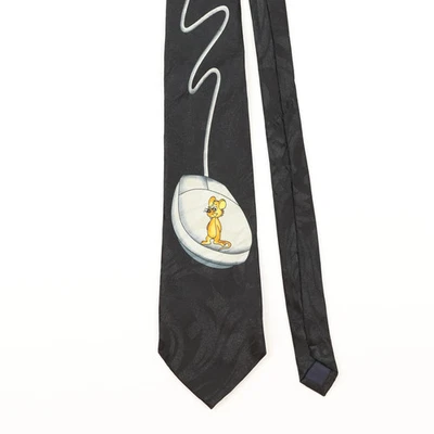 Steven Harris Vintage Polyester Tie 2000's Black Cartoon Computer Mouse Pattern - Image 1 of 4