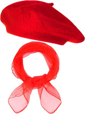 French Beret Hat Set Including Beret Hat Scarf for Women French Themed Party Red