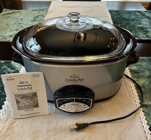 Rival 3860 6Qt Oval Silver & Black Crock Pot Slow Cooker Smart Pot TESTED WORKS