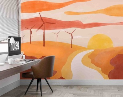 3D Field Windmill Watercolor Wall Murals Wallpaper Murals Wall Sticker