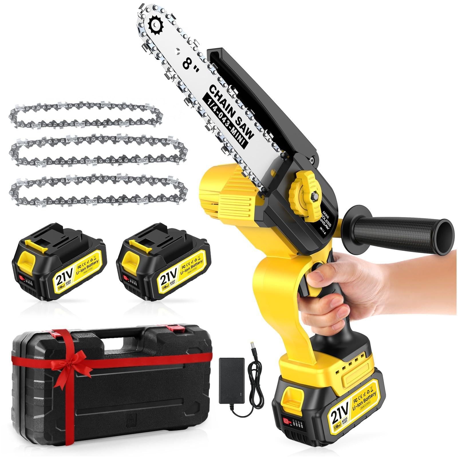 Motosega a Batteria 1000W 8000mAh 8 e 6 Pollici | Potatura Professionale