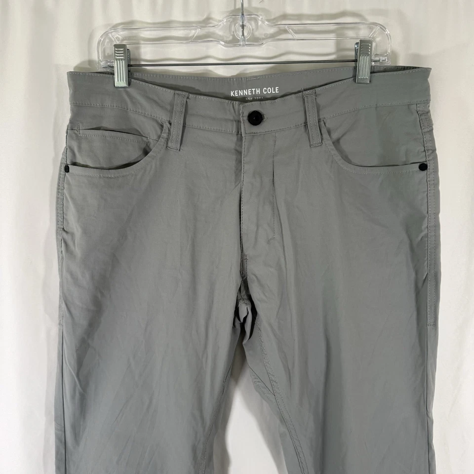 Pantalones Kenneth Cole Tech Para Hombre 34x30 Gris Ligero Bolsillos Botón Cremallera Foto 2 de 4