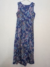 Talbots Womens Size 14 Maxi Dress Sleeveless Purple Paisley Boho V Neck Fairy