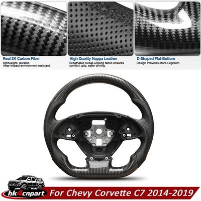 3K Carbon Fiber Leather Perforated Steering Wheel For Chevy Corvette C7 2014-19