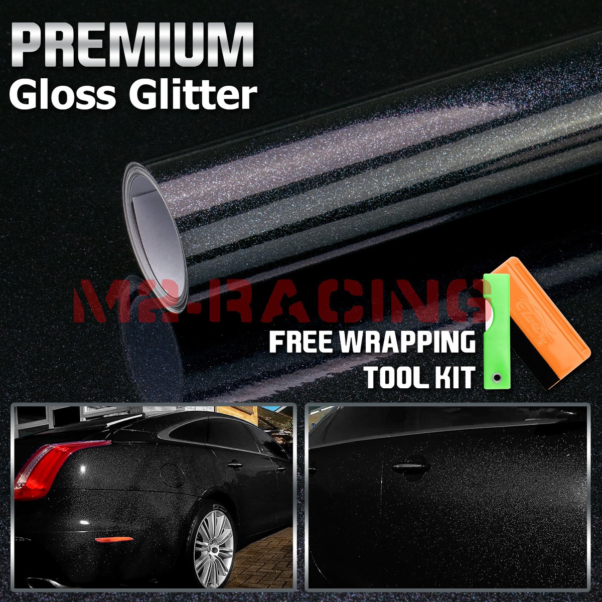 60&quot;x600&quot; High Gloss Glitter Black Sparkle Car Vinyl Wrap Sticker 