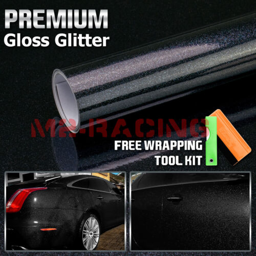 60"x600" High Gloss Glitter Black Sparkle Car Vinyl Wrap Sticker Decal Sheet - Picture 1 of 10
