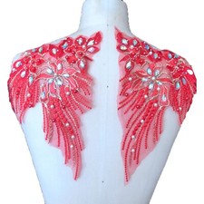 Sale Rhinestone Dancing Dress Show Costume Party Embroidery Wing Applique 1 Pair