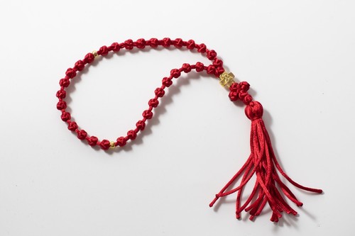 Chotki 33 nudos cola de rata roja hecha a mano con cruz de cuentas Theotokos doradas y borla - Imagen 18 de 24