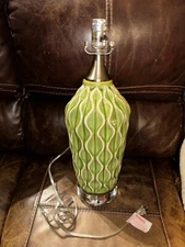 Table Lamp Green Ceramic Glazed Raised Surface Pattern By accessories Abroad