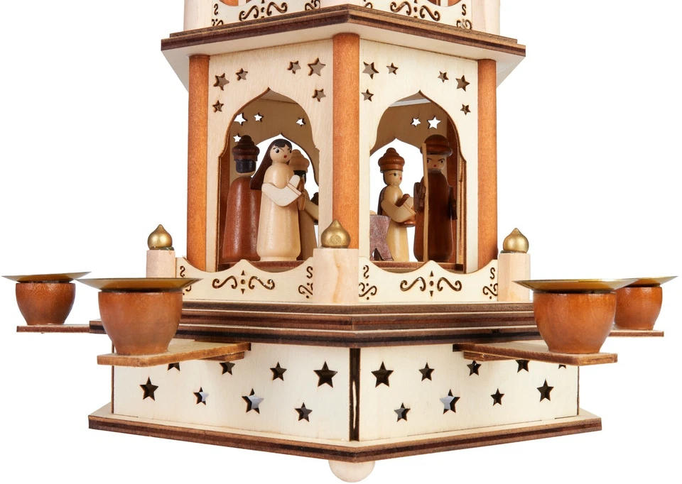 Weihnachtspyramide Tischpyramide 45cm Holz Pyramide 3-stöckig Weihnachten Deko - Bild 3 von 4