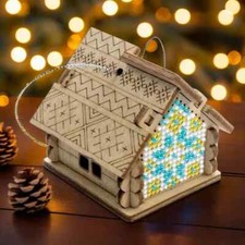 DIY Bead Embroidery Kit on Wood Christmas Decor Beadwork Beaded Craft Art Set