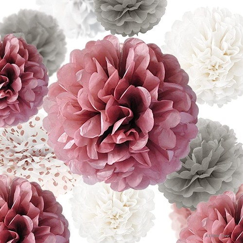 12PCs PINK Theme Mixed Tissue Pom Poms Paper Pompoms Fluffy Flower Ball Party - Picture 22 of 67