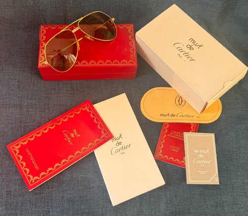 Excellent Vintage Cartier Vendome Santos Aviator Sunglasses Full Set 62mm