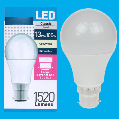 8x 13W = 100W Perle dimmbar LED GLS Bajonett Kappe BC B22 Cool White 4000k 1520lm