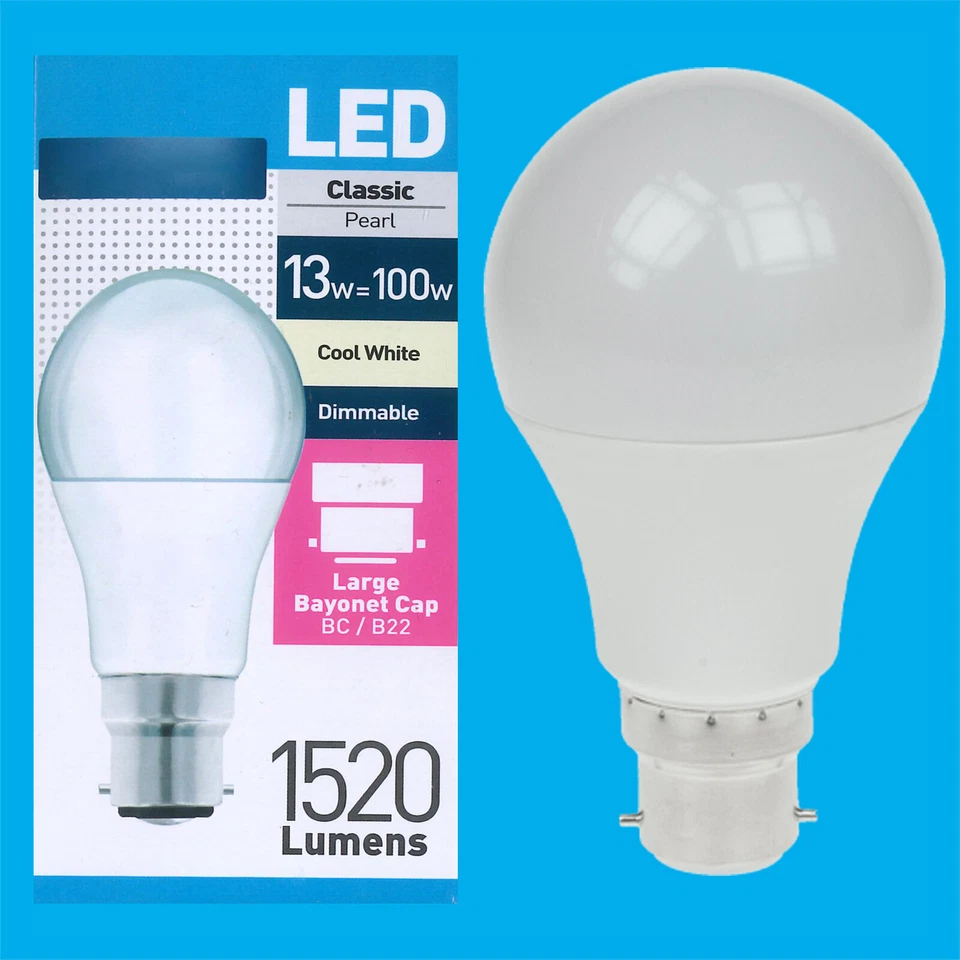 1x 13W=100W Dimmbare LED GLS Birne B22 BC, Cool White 4000K, 1520lm - Bild 1 von 1