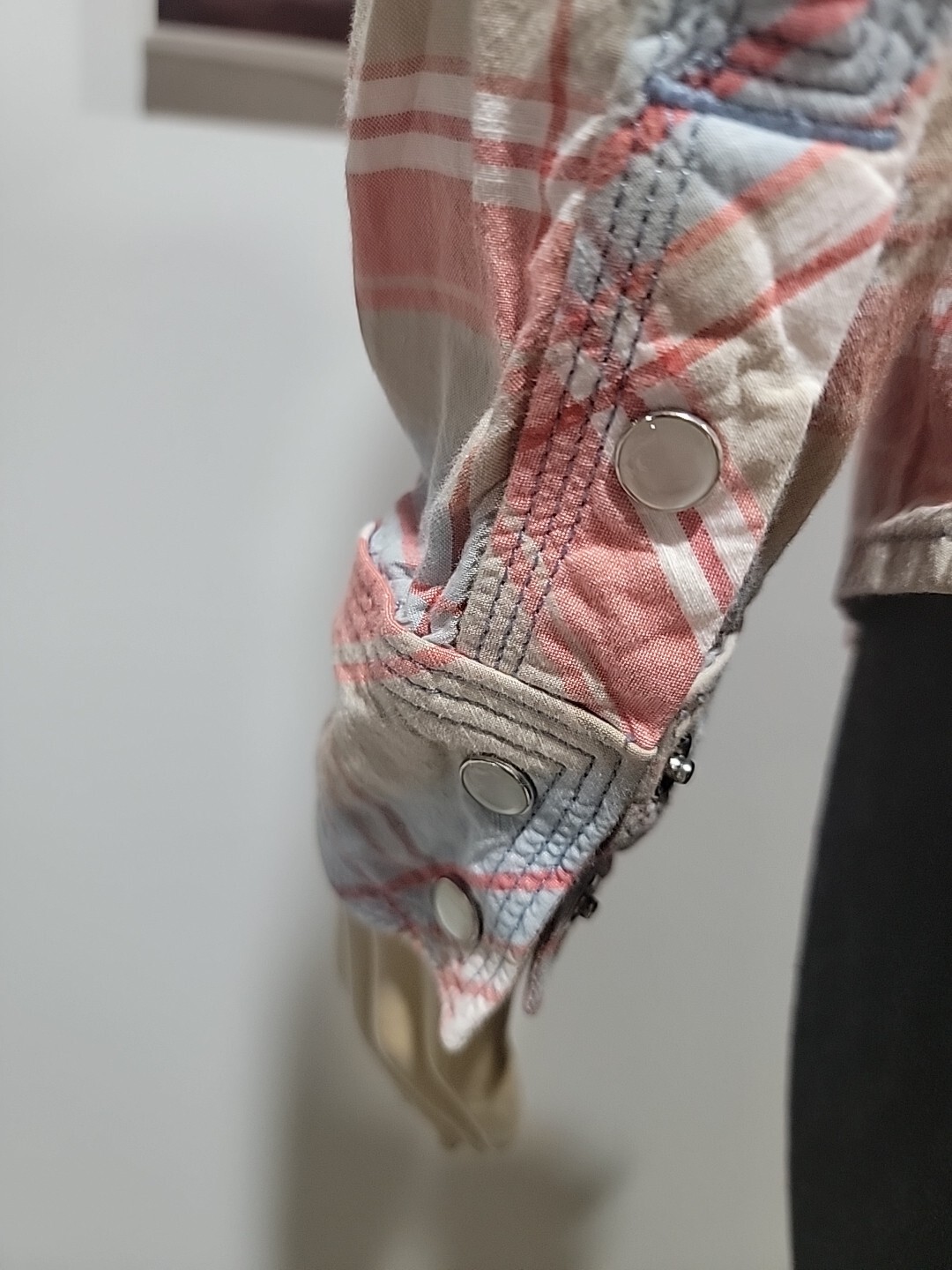 True Religion Western Pearl Snap Button Down LS Size M Women's Plaid Shirt #C thumbnail 9