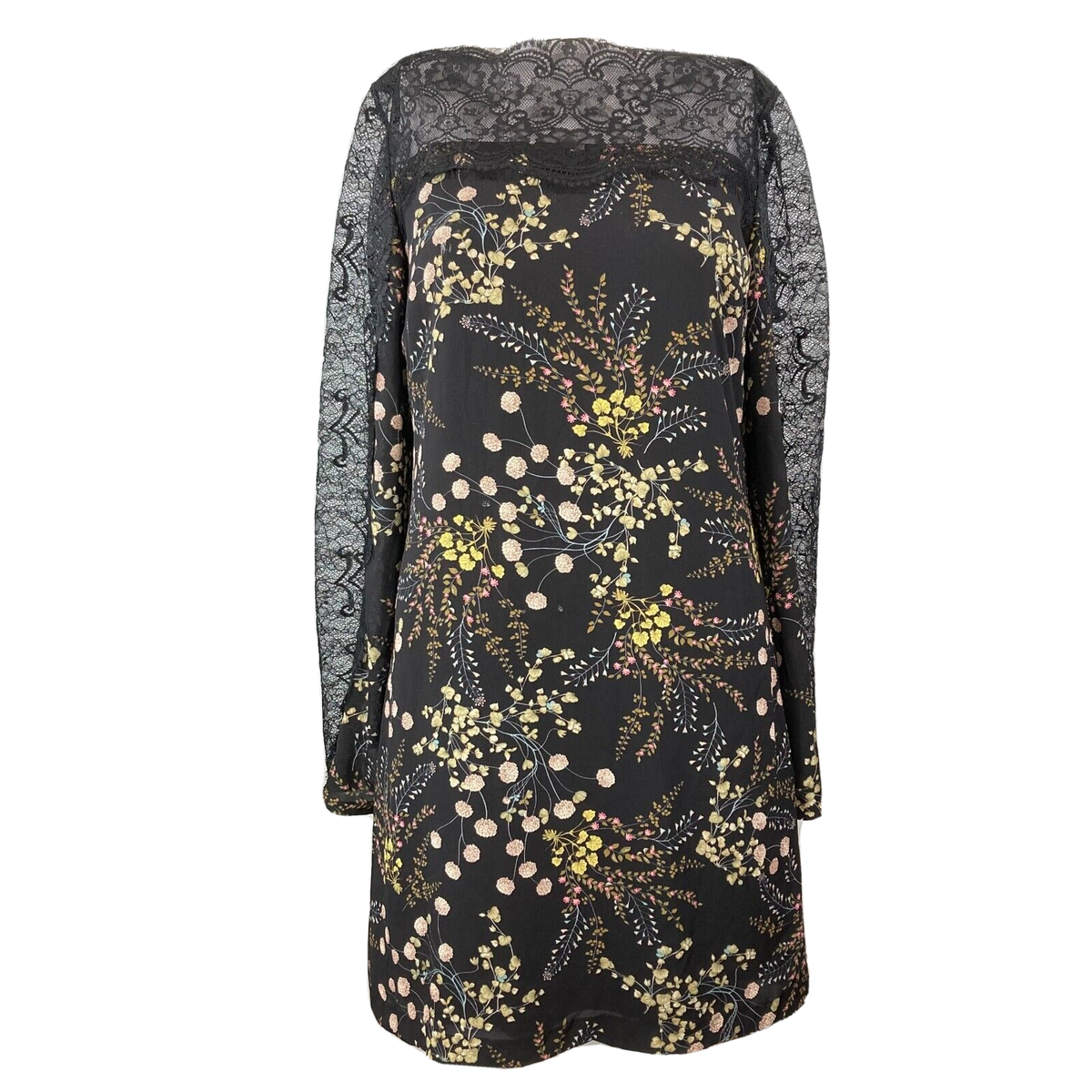 black evening dress with lace sleeves Black Lace Prom Dress V-Neck Long Sleeve High Low Gown-Bridelily