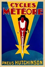 Poster bicicletta classica anni '20 - "Cicli Meteore" Pneus Hutchinson - 24x36
