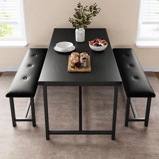 3 Piece Dining Table Set Kitchen Set with 2 Upholstered Benches for Living Room