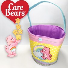 Care Bear Hand Tote Bag Used - Purple Pink Heart, Quilted Felt sack purse bucket