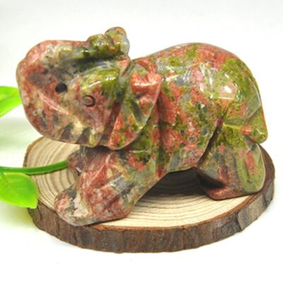 Natural Unakite Gem Quartz Crystal Carved Baby Elephant Energy Specimens Decor