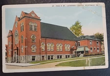 vtg postcard St Paul's EV Lutheran Church Scottdale PA unposted Robbins