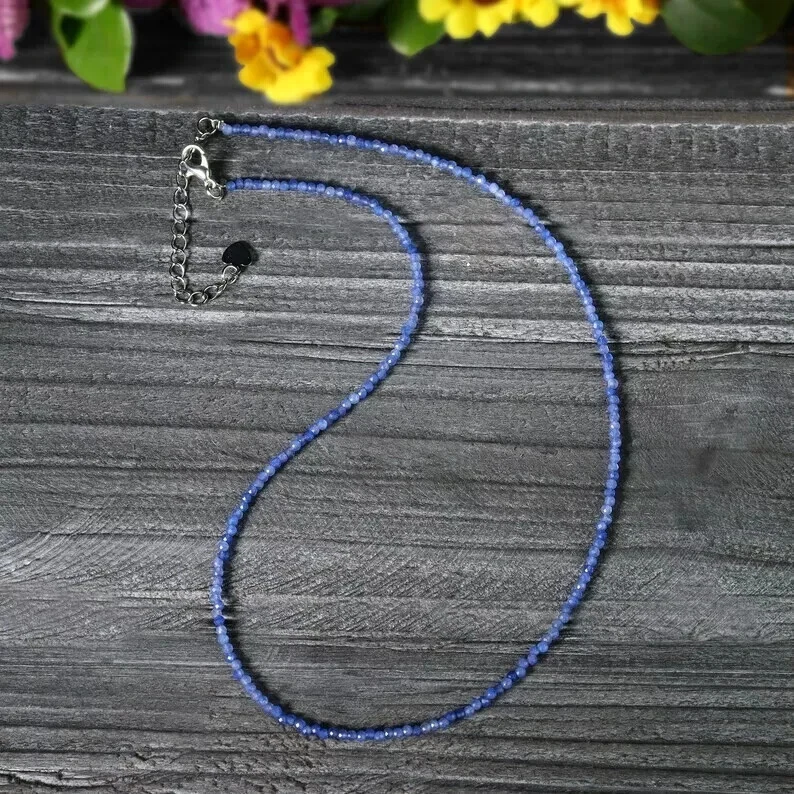Gargantilla azul aventurina pequeña de 2 mm con cuentas curación delicada collar de cristal para mujer Foto 3 de 4