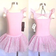 So Danca Girls Microfiber Lace Skirted Leotard Tutu Dress, Black or Pink, NWT