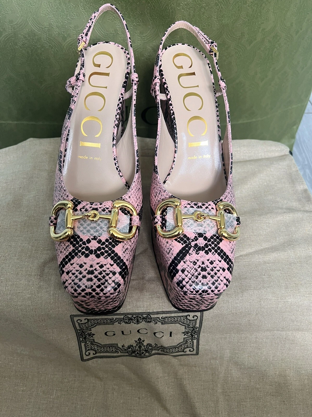 CHAUSSURES GUCCI CUIR IMPRIMÉ PYTHON avec plateforme HORSEBIT ÉCHARPE 38,5 8,5 US