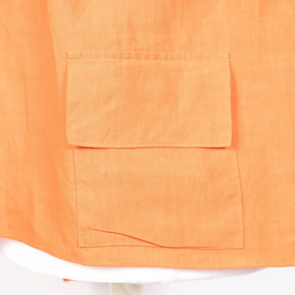 Jaqueta de linho frontal aberta SHAMASK bolsos com aba Lagenlook laranja vibrante feita nos EUA 1 - Imagem 4 de 4