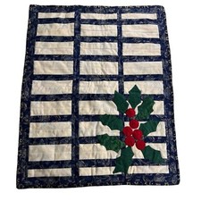 Quilted Window Pane Wall Hanging Hollyberry Winter Handcrafted Blue Snowflake