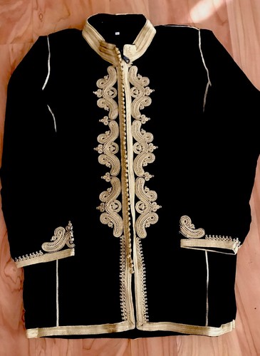 Antique Moroccan Velvet Jabador Black with Gold Metallic Embroidery 16