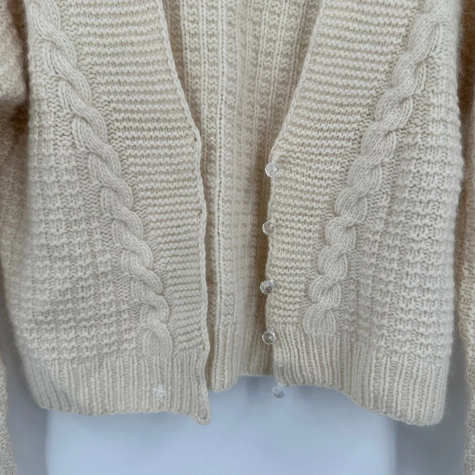Ellen Tracy Women Hand Knit Sweater Sz L Cottagecore Lambswool Angora Cable Knit - Image 2 of 4