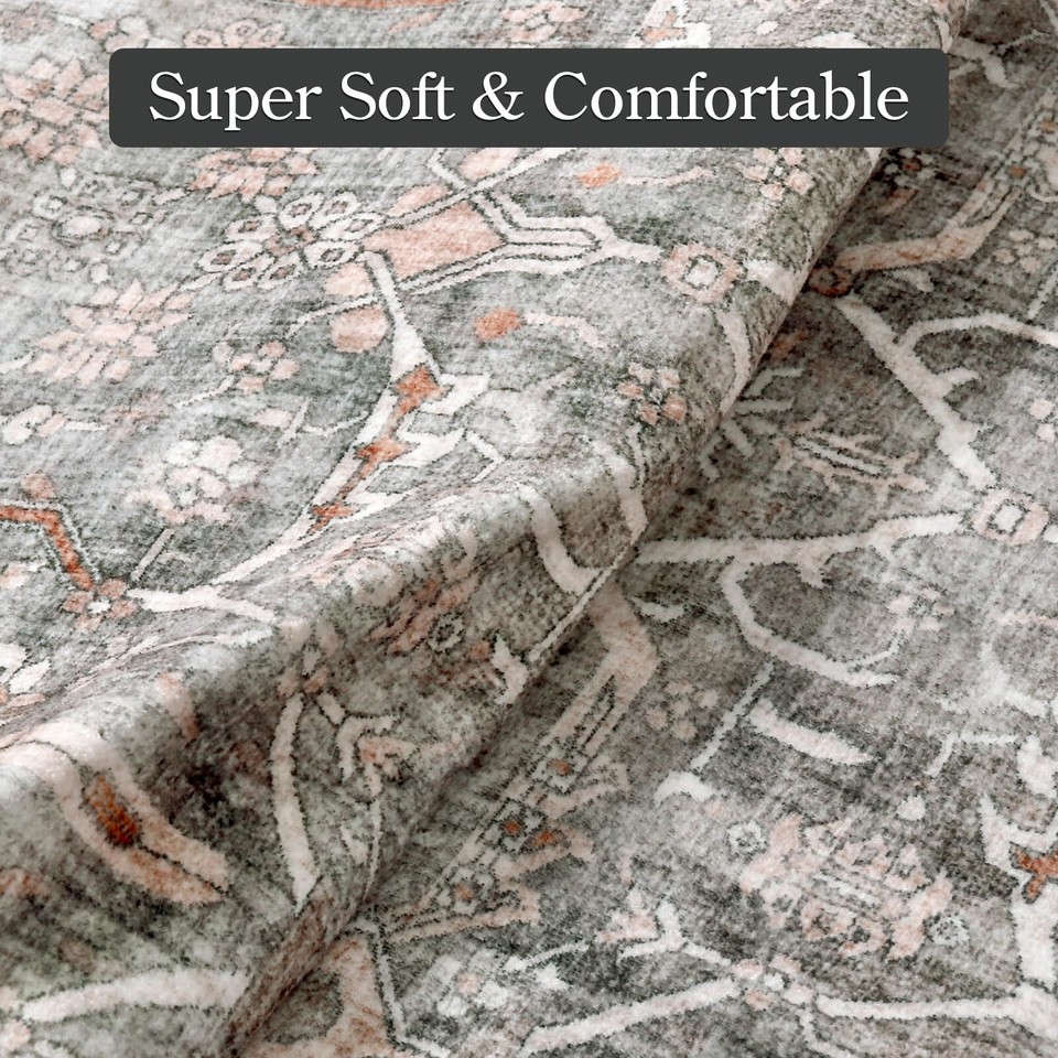 Washable Area Rug 5x7, Large Rugs for Living Room Vintage Soft Rugs for